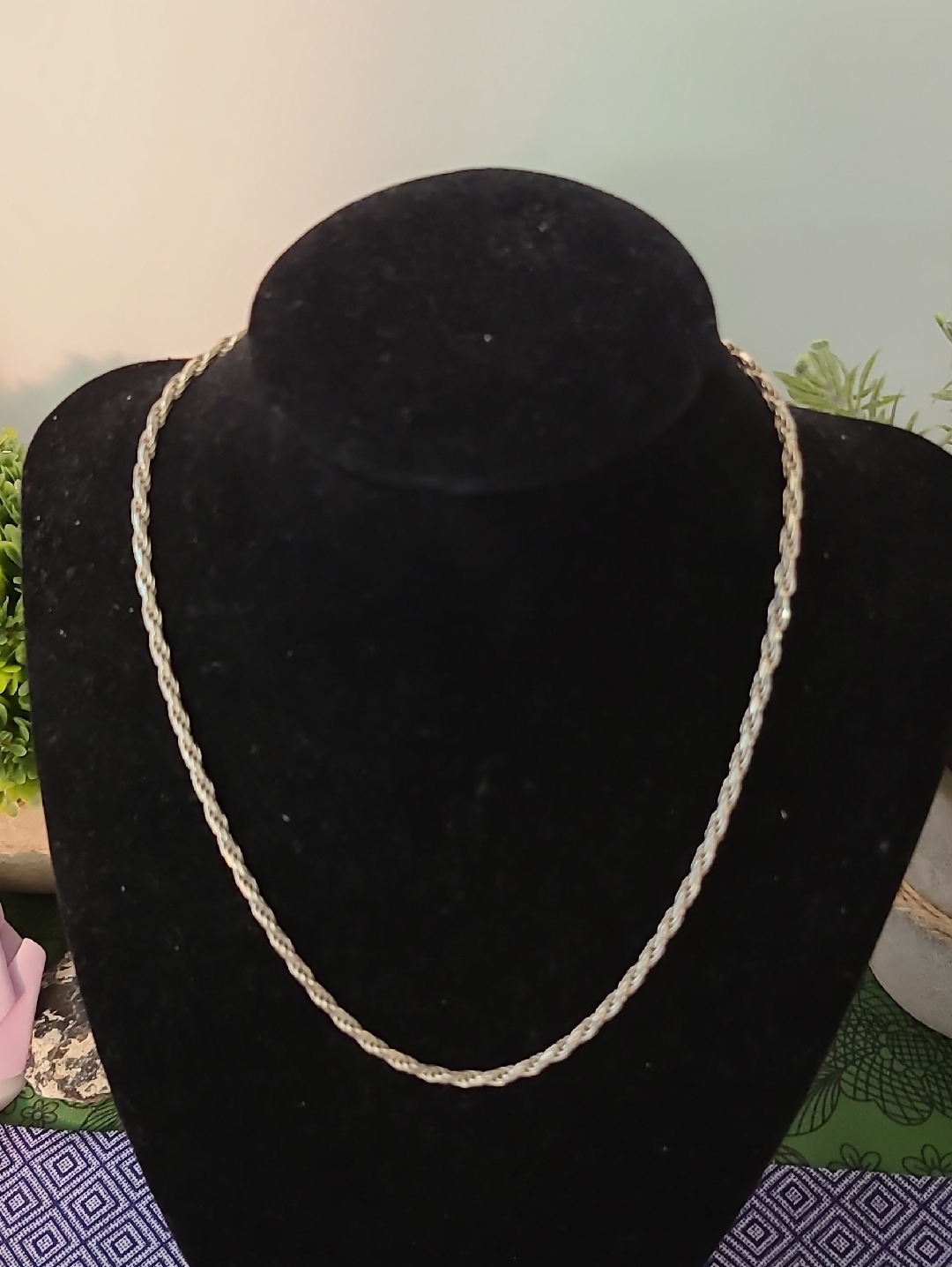 Italian Sterling Silver Twisted Rope Chain Necklace Vintage
